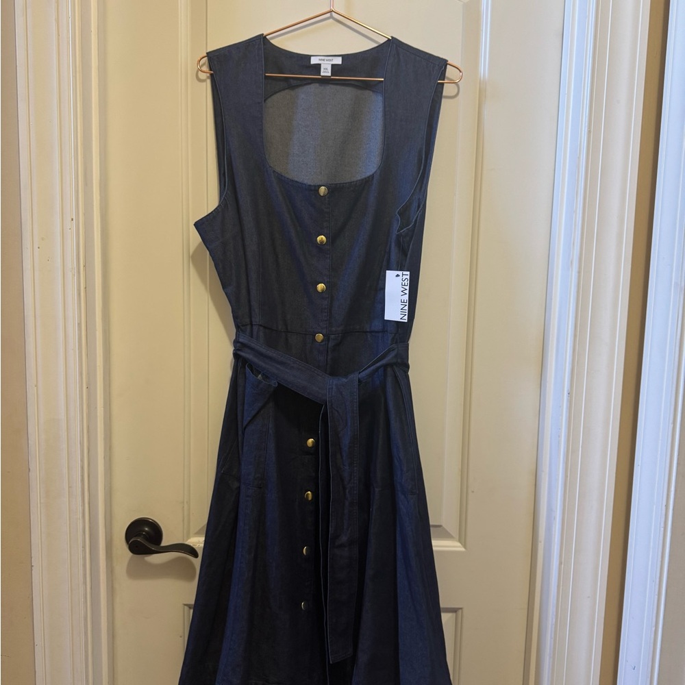 Nine West Navy Midi Dress with Gold Buttons